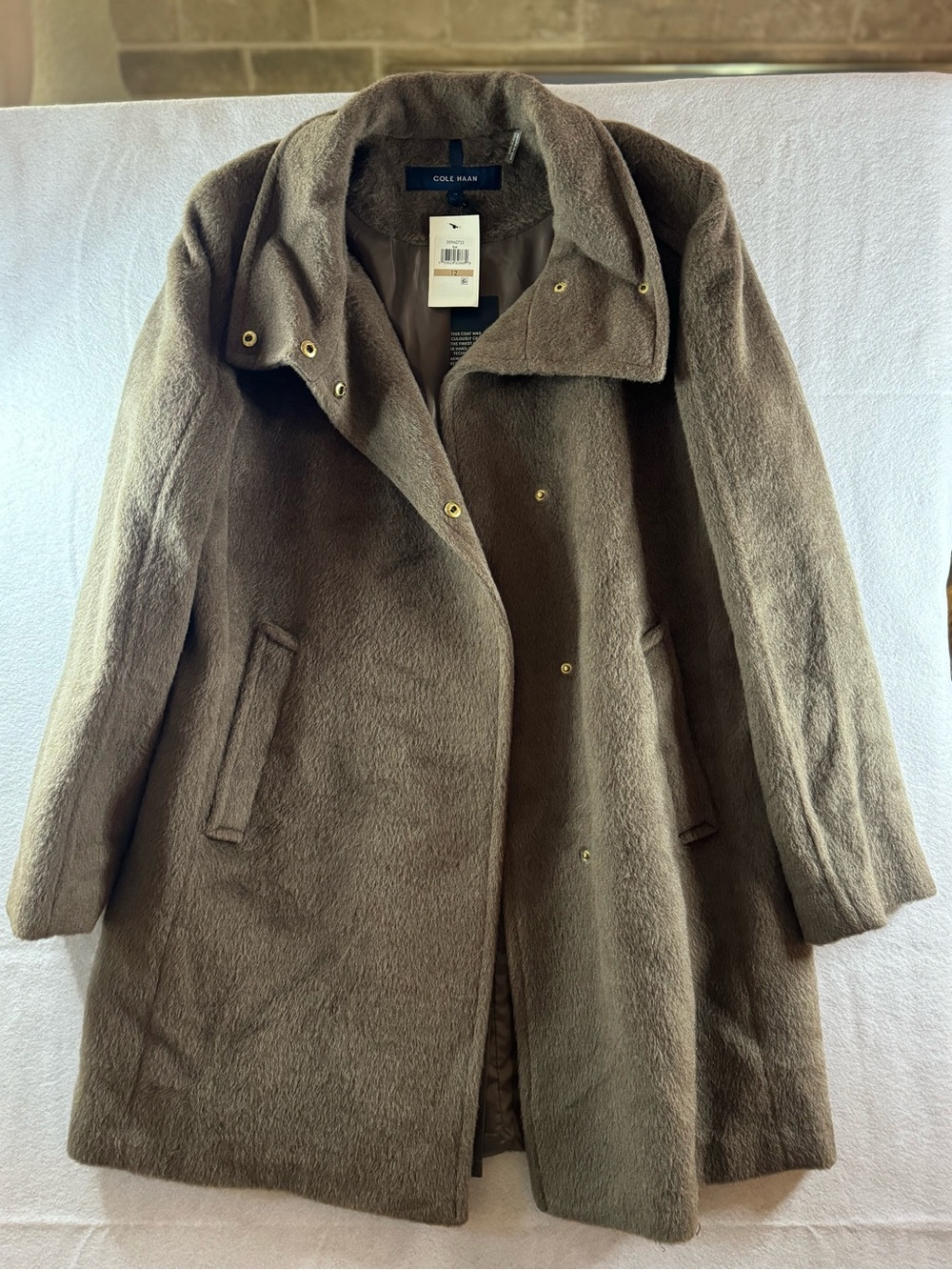 Cole Haan Taupe Women's alpaca Wool-Blend Pea Coat